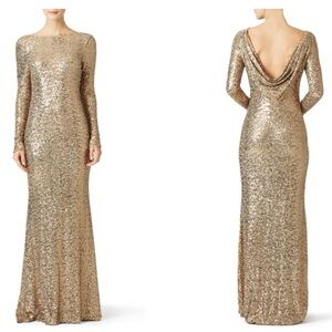 Badgley Mischka gold sequin evening gown size 6